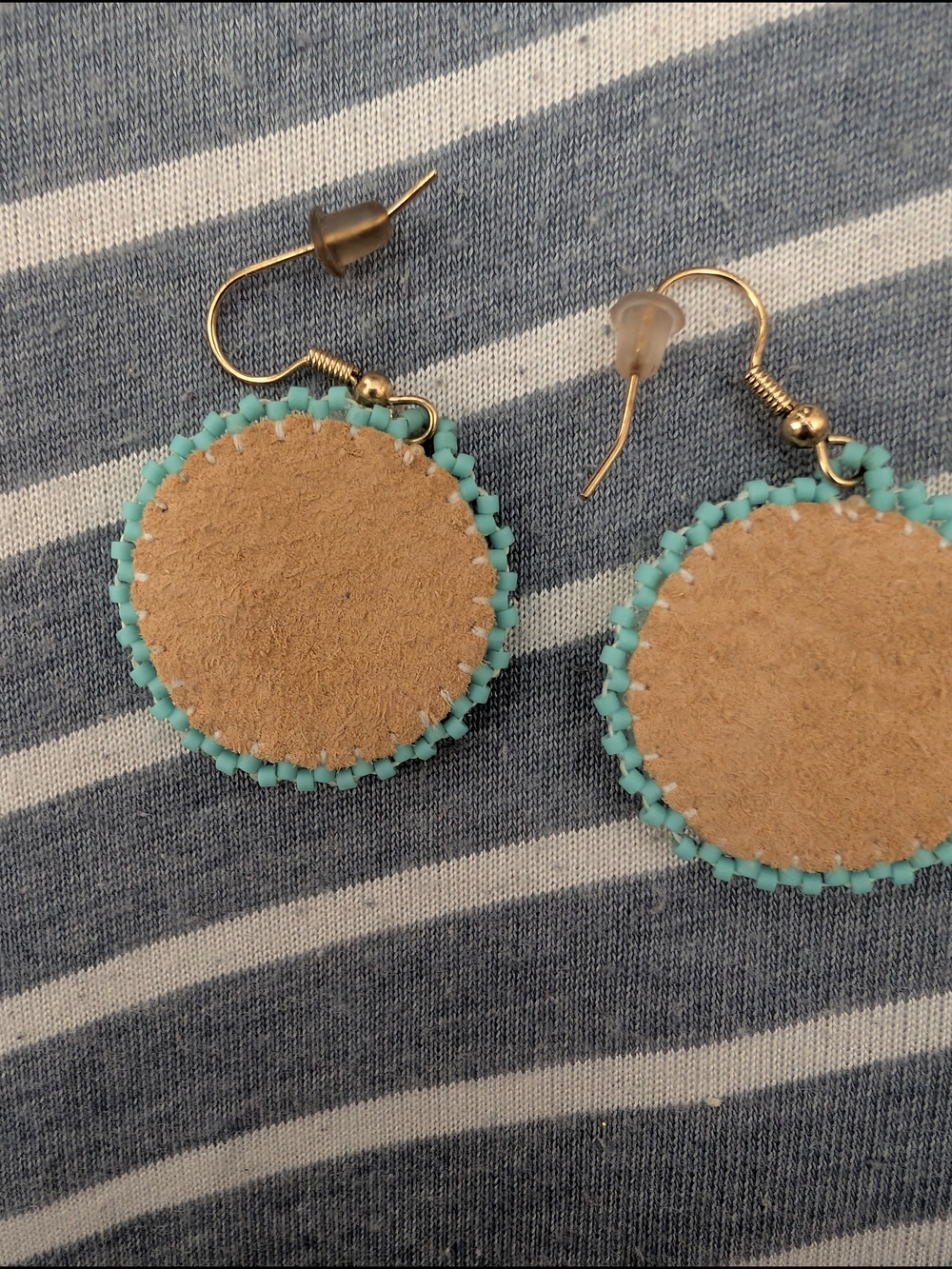 Handmade Native American Turquoise Beaded Rainbow Disc Earrings - Picture 2 of 2